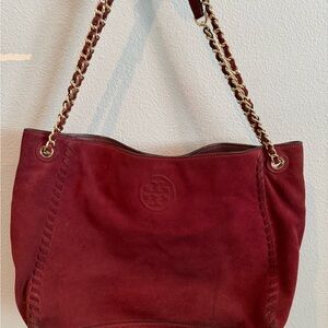 Tory Burch Burgundy Suede Chain-Handle Shoulder Bag